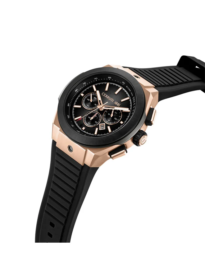 شيروتي 1881 Ruscello Declination Black Dial Silicone Strap Chronograph Watch for Men, 48mm